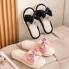 Pantuflas de Lino Amazon Transfronterizas Pantuflas de Satén con Lazo para Interiores Pantuflas de Algodón y Lino Gruesas para el Hogar Estilo Europeo y Americano para Mujer