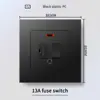 Hong Kong y Macao Enchufe USB Británico 13A con Enchufe de Carga Rápida Tipo-C Interruptor de Luz Estándar Británico Panel de Plástico Negro