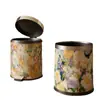 Papelera de Cuero de Doble Capa Estilo Pintura al Óleo de Gama Alta para Casas de Huéspedes, Uso en Baño, Manos Libres, Modelo con Pedal de Dos Capas