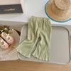 Calças Casuais de Verão para Meninas, Calças da Moda Coreana com Listras Color-Block Elegantes para Crianças, Calças Flare da Moda Franzidas