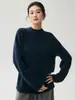 Chique sem esforço! Suéter de cashmere de alta qualidade, gola alta parcial, para mulheres, com design solto e barra enrolada, corte na altura do quadril e estilo quente que cobre o quadril.