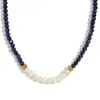 Moda Europea y Americana Elegante Colgante Acero Inoxidable Diez Perlas de Agua Dulce Cristal con Facetas Oscuras Collar Hecho a Mano con Cuentas para Mujeres