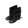 Botas Vaqueras de Piel Estilo Western para Mujer de Media Caña Fruncidas Apiladas Color Retro Pulido Tacón Grueso Botines Botas para Pantalón