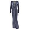 Amazon Transfronterizo Otoño e Invierno Moda y Sexy Escote en V Profundo Cinta Falda Larga Nuevo Vestido Sexy con Abertura Ajustado
