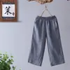 En Stock Verano Nuevo Pantalones de Pierna Ancha de Algodón y Lino Pantalones Cortos Retro Literarios Holgados de Cintura Alta Pantalones Casuales Rectos de Algodón y Lino