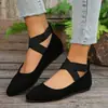 Zapatos Planos Cruzados de Gamuza con Punta Aguda para Mujer, con Tira Elástica en el Tobillo, Suela Suave, Versátiles para el Trabajo, Estilo Ballet de Boca Baja, Transfronterizos