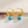 Aretes de Acero Inoxidable y Titanio con Turquesa Azul, No se Desvanecen, Pulidos, Chapados al Vacío en Oro de 18K, Estilo para Mujer