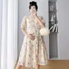 Vestido de maternidade foto real 2023 Verão novo bordado cintura alta emagrecedor decote V manga bufante floral linha A vestido de amamentação