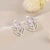 Brincos de Moda Coreana com Zircônia Incrustada Leve Luxo para Mulheres Agulha de Prata S925 Brincos de Pétala de Rosa de Alta Qualidade Brincos Versáteis