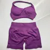 En Stock Dfyne Mismo Estilo Conjunto de Yoga de Alta Elasticidad Sujetador Halter y Conjunto de Shorts Conjunto de Yoga Fitness sin Costuras