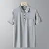 Nova polo masculina de seda gelada piquet de manga curta, polo respirável de alta qualidade para pais, fornecimento transfronteiriço