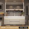 Baño Combinación de Gabinete de Baño Estilo Crema Pizarra Cerámica Lavabo Integrado de Termocurvado Inodoro Lavado