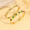 Joyería de Acero de Titanio para Mujer, Pulsera de Esmeralda con Incrustaciones de Diamantes en Forma de Corazón Transfronteriza, Estilo Europeo y Americano Diario, Brazalete de Acero Inoxidable