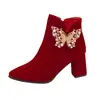 Zapatos de boda de invierno para mujer 2024 modelo nuevo, zapatos de novia de invierno, botines de tacón alto, vestido de novia Xiuhe, botas rojas de tacón grueso