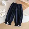 Pantalones de Linterna con Estampado de Corazones para Niñas, Nuevos Pantalones Finos Anti-Mosquitos de Primavera y Otoño, Cintura Elástica con Adorno de Encaje, Pantalones Largos Casuales para Bebés Niñas