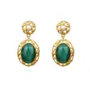 Pendientes de Plata de Ley S925 con Incrustaciones de Concha y Malaquita para Mujer Estilo Retro Nacional Exquisito Diseño de Alta Gama Joyería para Orejas