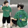 Polo Casual de Manga Corta para Niño Estampado de Moda Nacional Algodón Puro Manga Corta Verano Estilo Occidental Estilo Coreano Moda para Niños Medianos-Grandes
