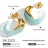 Brincos de Aço Inoxidável Transfronteiriços em Formato C com Resina Colorida Embutida, Estilo Clássico Vintage Primavera e Verão, Banhados a Ouro Real 18K, Brincos à Prova d'Água