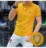 Camisa polo de manga corta para hombre, multicolor, seda de hielo europea, algodón, top para hombre, letras con pedrería, verano, transpirable, cuello vuelto, hombre