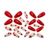 Comércio Exterior Dia dos Namorados Unhas Vestíveis Formato Amêndoa Glitter Vermelho Coração Listras Irregulares Adesivos de Unha Postiça Removíveis