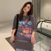 [6535 algodão pull frame] 2024 primavera e verão nova camiseta feminina de manga curta estampada retrô americana