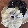 Anel de cabelo de pérola de malha de renda para intestino grosso feminino super fada suave bola de renda corda de cabelo primavera novos acessórios de cabelo doces