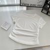 Camiseta de manga corta ajustada con hombros descubiertos para mujer, ropa de verano para mujer, diseño plisado con hilo, estilo "Pure Desire Wind".