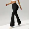 Calça de Yoga Ribatada Flare Cintura Alta Estilo Europeu e Americano, Calça Fitness Cintura Alta Levanta Bumbum, Calça Esportiva Longa Bumbum de Pêssego, Calça Wide Leg para Mulheres