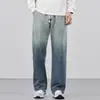 Jeans Gradiente Masculino Marca Tendência Calças Largas Retas Wide-Leg Outono 2026 Novo Estilo Americano Calças Casuais com Caimento