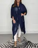 Vestido Estilo Europeu e Americano, Moda Casual Primavera e Verão, Versátil, Emagrecimento, Design Soltinho com Decote V, Cor Sólida, Tamanho Grande, Moda Feminina Transfronteiriça