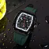Reloj Transfronterizo para Hombre Estilo Nuevo Forma de Barril Esfera Esqueleto Correa de Silicona Resistente al Agua Mecánico de Bolsillo Esfera de Cuarzo