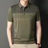 Ropa de Verano para Papá Hombres de Mediana Edad y Mayores Camiseta Rayada Versión con Bolsillo Hombres Solapa Manga Corta Camiseta de Manga Corta Hombres Manga Corta
