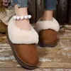 Zapatos sin cordones de punta redonda con decoración de pedrería y pelo, Nuevo estilo Invierno 2025, Suela gruesa, Forro de felpa, Engrosados, Cálidos, Botas de nieve para exportación