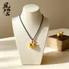 Collar Colgante de Calabaza Dorada Estilo Antiguo con Cordón Trenzado Ajustable, Cadena Larga para Suéter, Jade Estilo Chino Nuevo