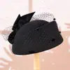 Sombrero de Red Vintage Británico para Mujer, Estilo Azafata, con Lazo de Perlas, Sombrero de Banquete, Sombrero para Actuación en Escenario, Bombín de Fieltro de Lana para Mujer