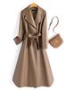 Abrigo de Piel de Oveja Haining para Mujer, Estilo Largo por Encima de la Rodilla, Elegante y Moderno, Gabardina Cruzada de Otoño e Invierno Nueva Ajustada al Cuerpo al por Mayor