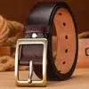 Cinturón Nuevo Estilo para Hombre Estilo Antiguo de Piel de Vaca con Hebilla de Aguja, Casual y de Moda, Sensación de Alta Gama, Hebilla Rectangular Dorada, Cinturón de Piel Genuina, En Stock
