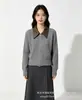 Cardigan de punto de otoño nuevo estilo coreano con patchwork de cuello de cuero, cierre de cremallera y rayas verticales, abrigo de mujer ajustado y elegante