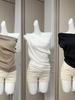 Top de Hombros Caídos de Alta Gama Estilo Francés para Mujer, Nuevo Diseño de Verano con Camiseta Única de un Hombro y Manga Corta