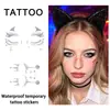 Pegatinas de tatuaje facial de Halloween con papel de aluminio plateado, con cuernos de diablo, ojos de estrella y otros diseños, adecuadas para fiestas de cosplay y sesiones de fotos; calcomanías de transferencia al agua
