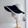 Chapéu Aberto Fashion e Versátil com Bordas Contrastantes para Mulheres, Chapéu de Sol Protetor UV para Uso Externo no Verão, Chapéu de Sol para Férias e Deslocamento