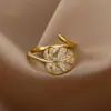 Anillo Abierto de Diseño Minimalista y Fresco Estilo Ins con Forma de Rama de Hoja y Flor, Anillo de Zirconia, Anillo Abierto Ajustable