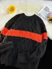 Suéter de Punto Trenzado a Rayas de Bloques de Color para Hombre, Jersey Holgado de Cuello Redondo, Chaqueta Casual de Moda para Primavera y Otoño, Atuendo de Pareja
