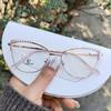 Montura de Gafas Metálica de Moda con Diamantes para Cejas Miopía Hombres y Mujeres Viajero Ojo de Gato Negocios Anti-luz Azul Espejo Plano
