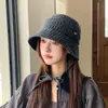 Nuevo Sombrero de Cubo Retro a Cuadros con Cordón para Mujer, Moda Otoño/Invierno, Adelgazante de Rostro, Sombrero de Tela Cálido, Sombrero de Cubo Casual para Exteriores