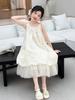 Falda de Tirantes para Niñas 2025 Verano Nuevo Estilo Bordado Malla Empalmada Vestido Estilo Infantil Mediano y Grande Falda de Princesa Esponjosa