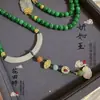 Guofeng Retrô Novo Chinês Verde Seco Peça Curva Colar de Corrente Transversal para Mulheres