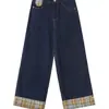 Jeans de Diseño de Empalme a Cuadros Americanos para Hombre 2024 Primavera y Otoño Nuevos Pantalones Largos Holgados de Moda High Street