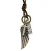 Joias Europeias e Americanas Mais Vendidas, Pingente Personalizado de Asas de Anjo em Liga Metálica, Colar de Couro, Corrente Longa Simples Ajustável para Suéter