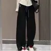 Calça Casual Grossa com Forro de Fleece Bordada de Pônei Outono e Inverno Nova Cintura Alta Fluida Solta Emagrecedora Versátil Calça de Perna Larga